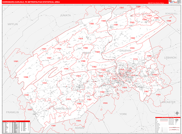 Harrisburg-Carlisle Metro Area Wall Map